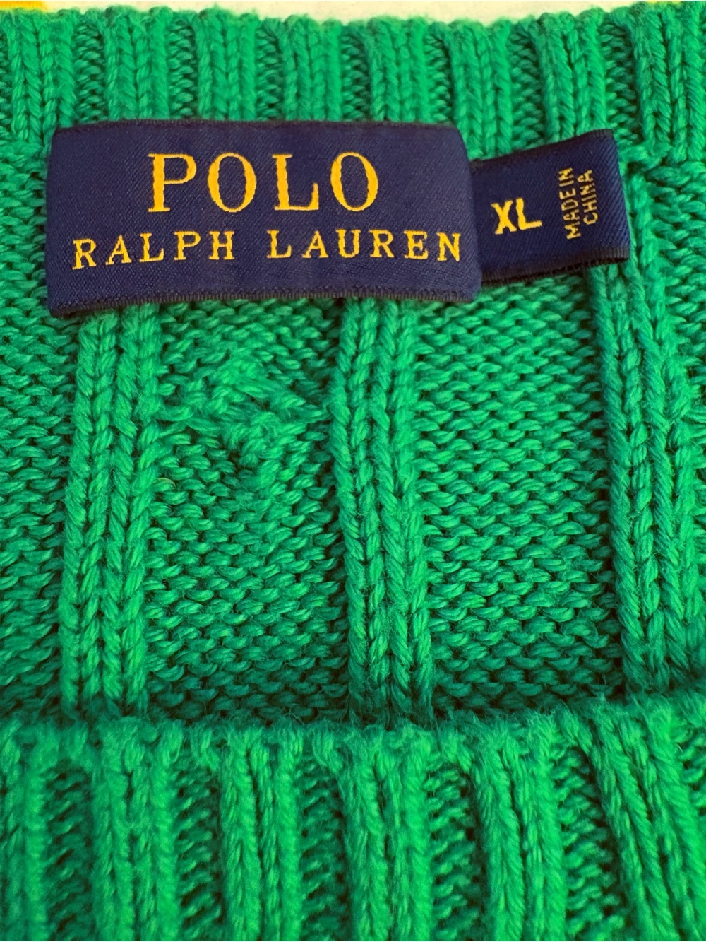 Polo Ralph Lauren Green Cable Knit Cotton Sweater Yellow Pony XL - Picture 11 of 11